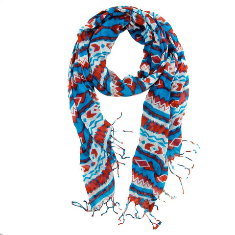 Aztec Print Scarf - Red/Turquoise