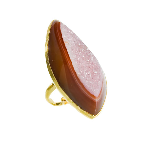 Druzy Ring - Deep Orange Marquis